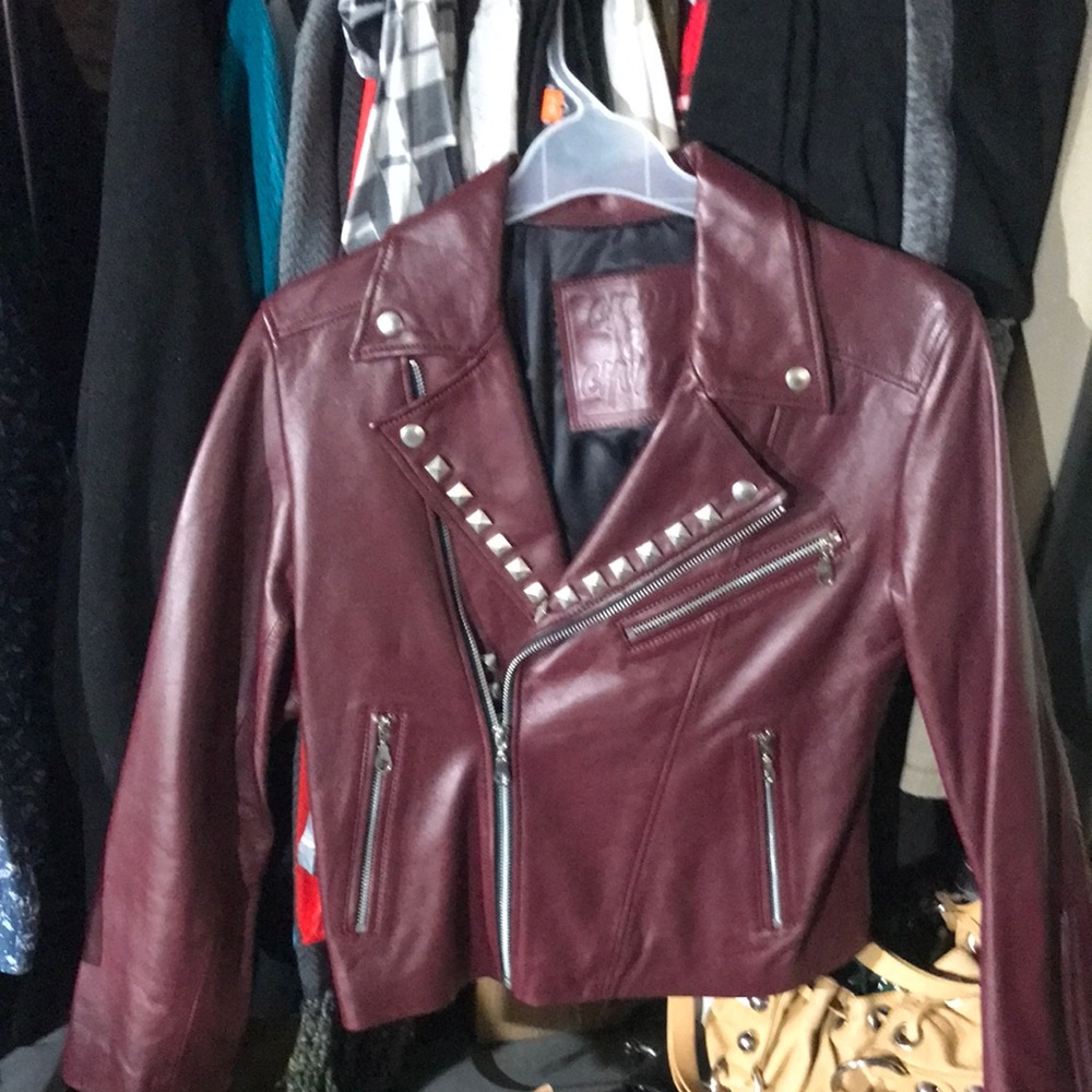Studded Burgundy Leather Jacket